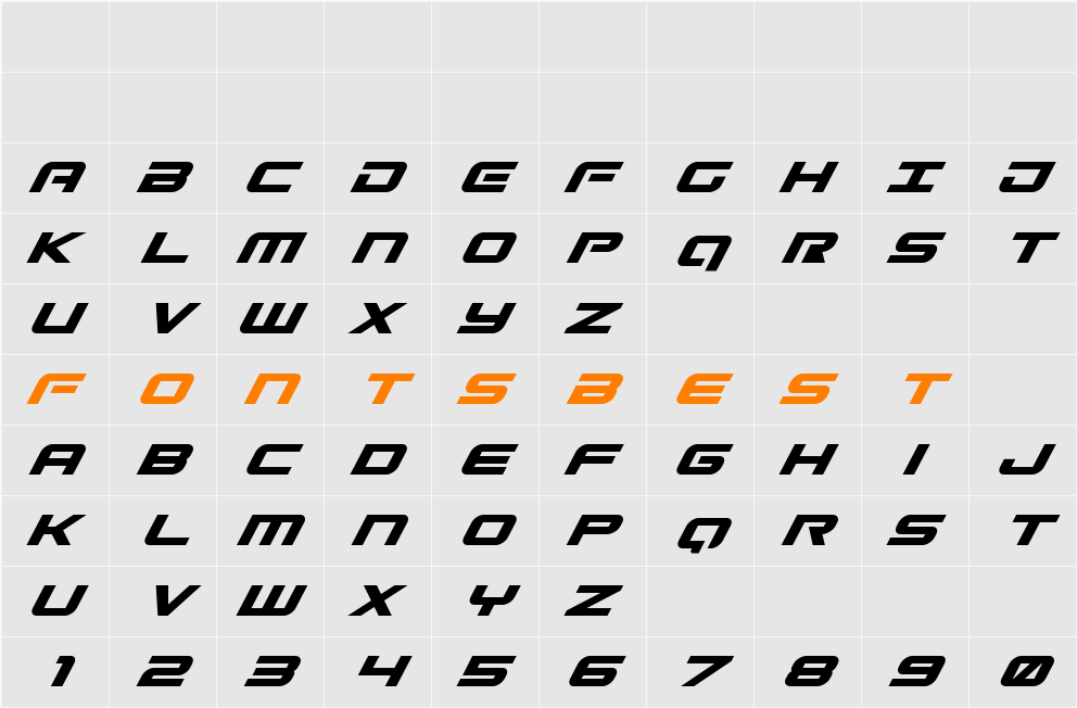 Gunship Super-Italic Character Map
