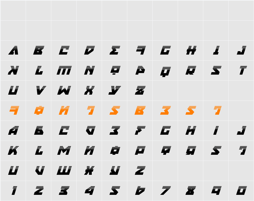 Nyet Halftone Italic Character Map