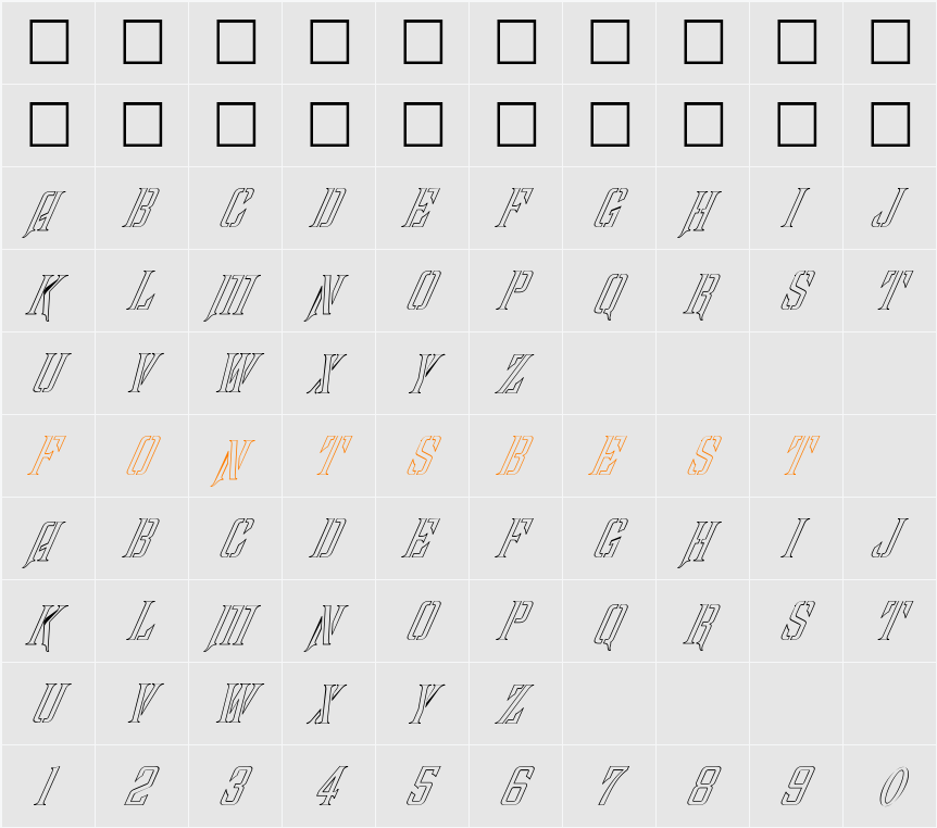 FZ BASIC 41 HOLLOW ITALIC Character Map