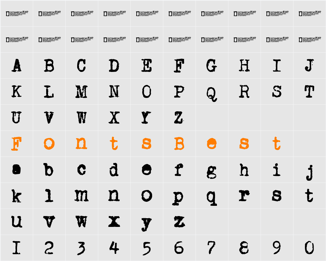 Old typewriter Character Map