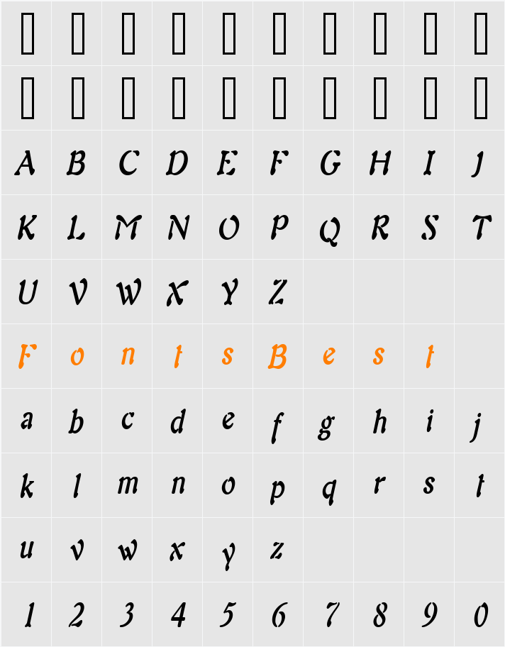 Freedom 9 Thin Character Map