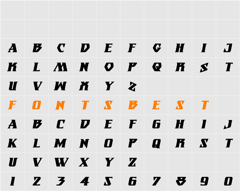 Eternal Knight Bold Italic Character Map