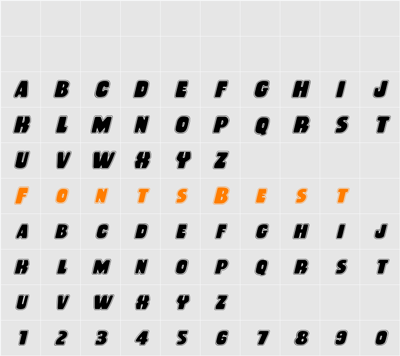 Rubber Boy Academy Italic Character Map