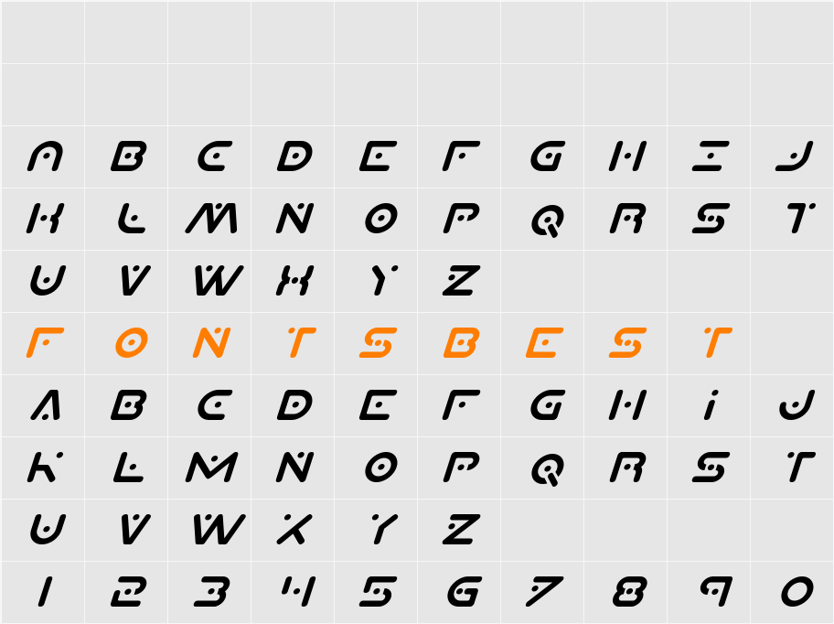 Planet X Compact Italic Character Map