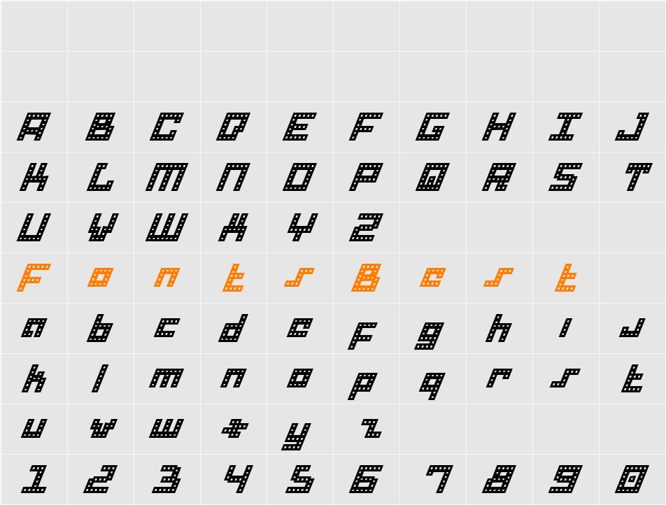 Drid Herder Italic Character Map