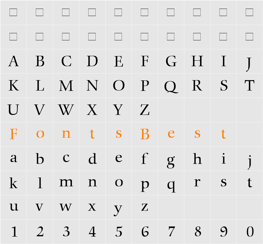 ComeniusAntiqua Character Map