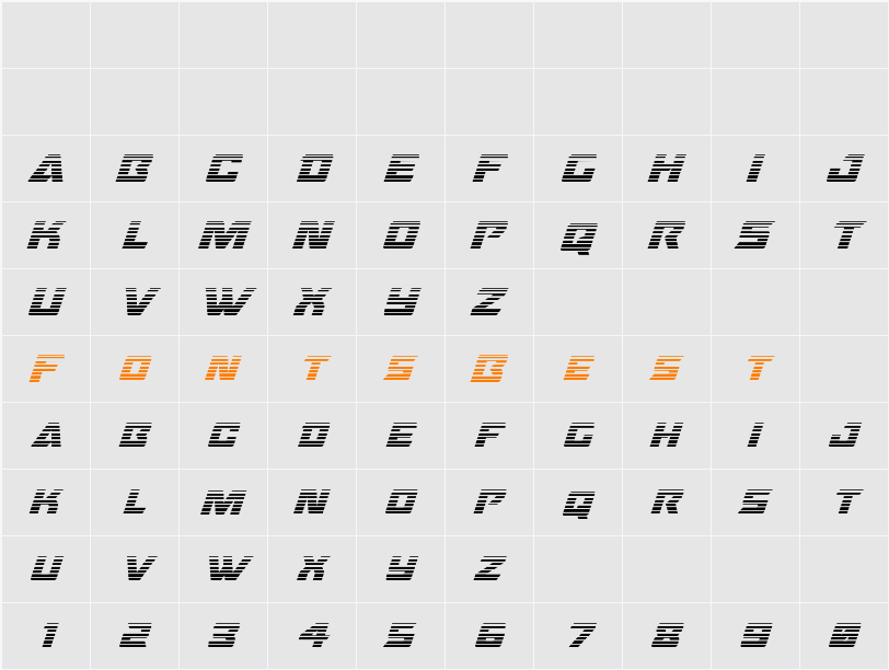 Oceanic Drift Gradient Italic Character Map