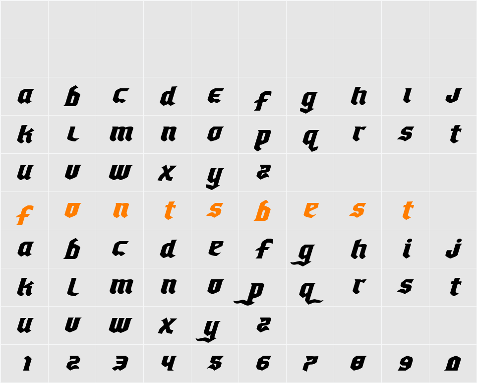 Empire Crown Expanded Italic Character Map