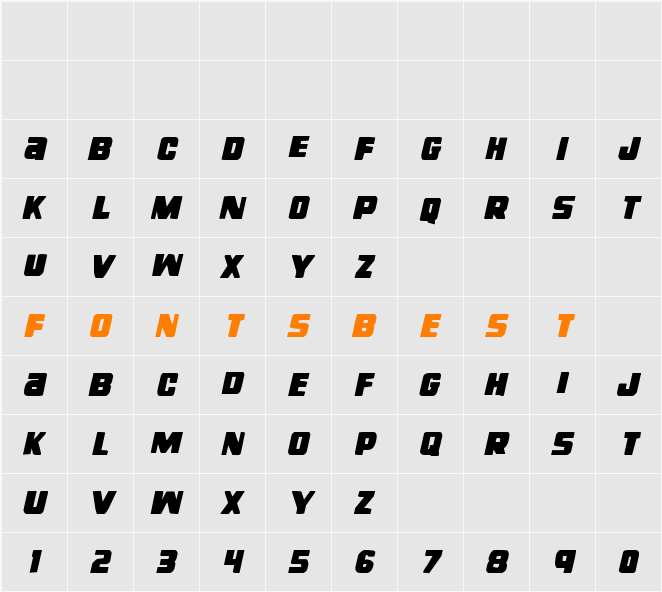 Right Hand Luke Condensed Italic Character Map