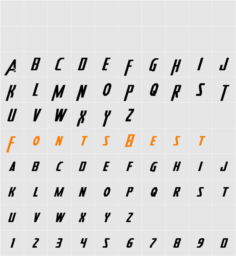 Heroes Assemble Expanded Italic Character Map