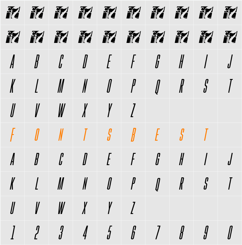 Gobold High Italic Character Map