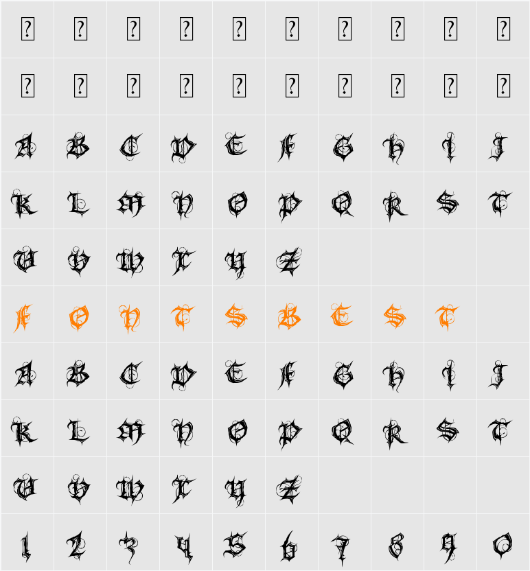 MB Gothic Spell Character Map