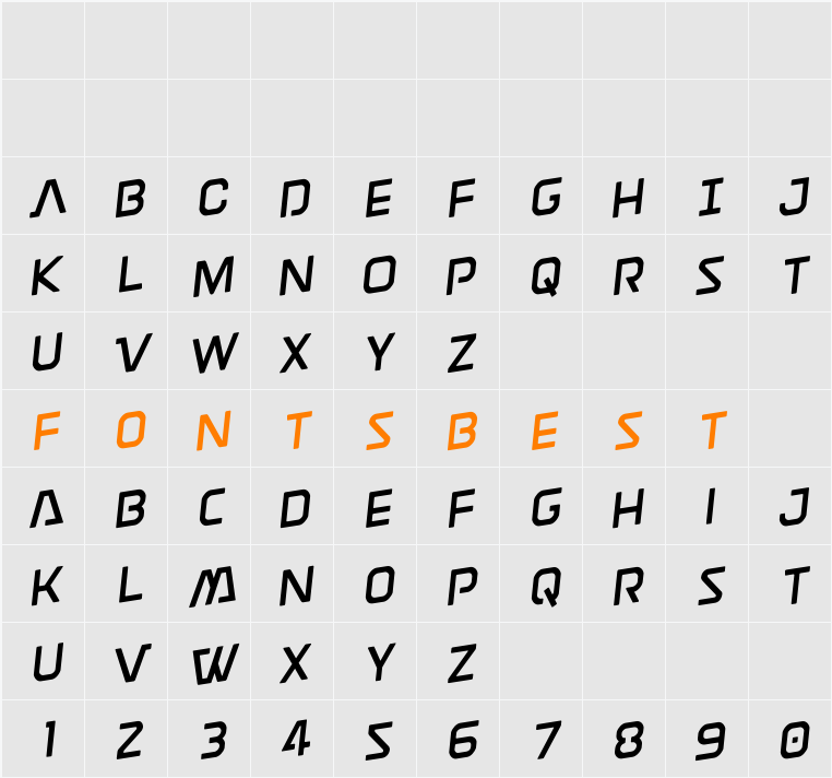 Discotechia Rotated Character Map