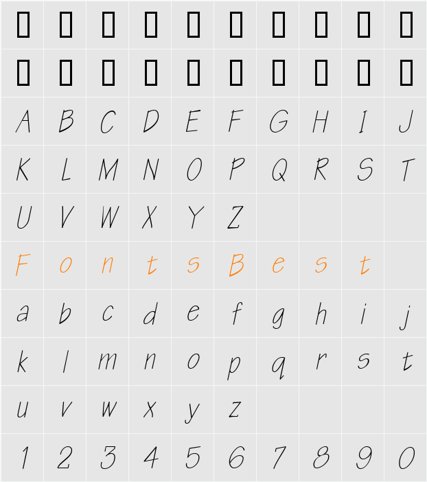Tek-Condensed Character Map