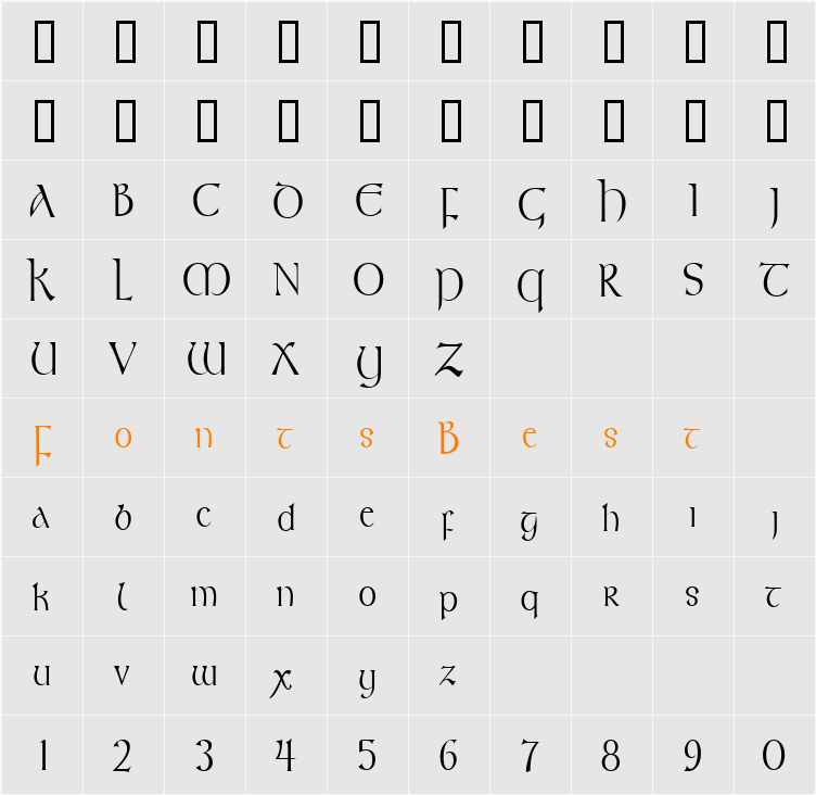 Kelt Condensed Character Map
