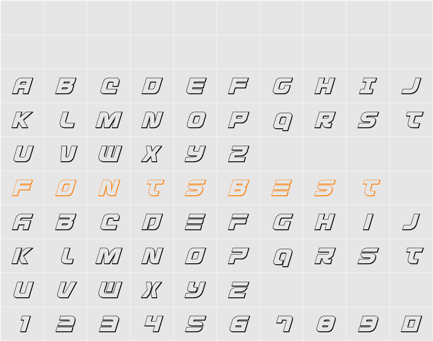 Defcon Zero Outline Italic Character Map