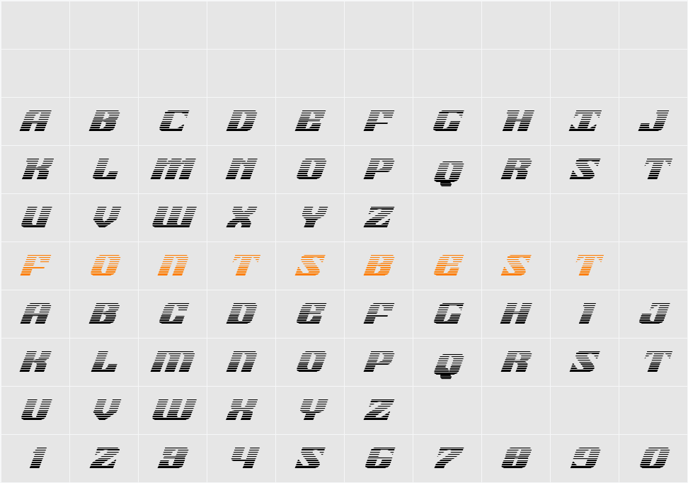21 Gun Salute Gradient Italic Character Map