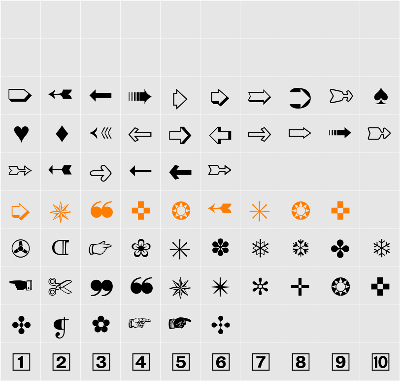 Zapf Dingbats Three Hundred BQ Character Map
