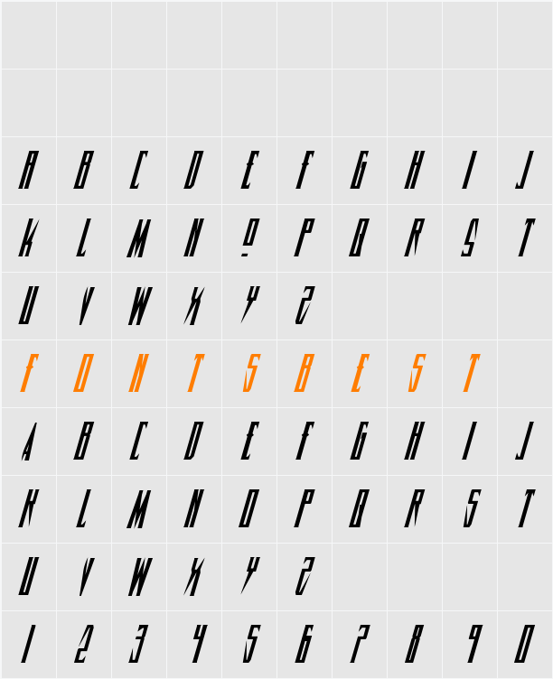 Timberwolf Condensed Italic Character Map