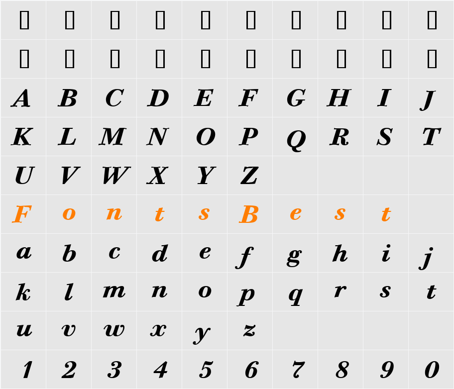 Bodoni Six ITC TT Character Map