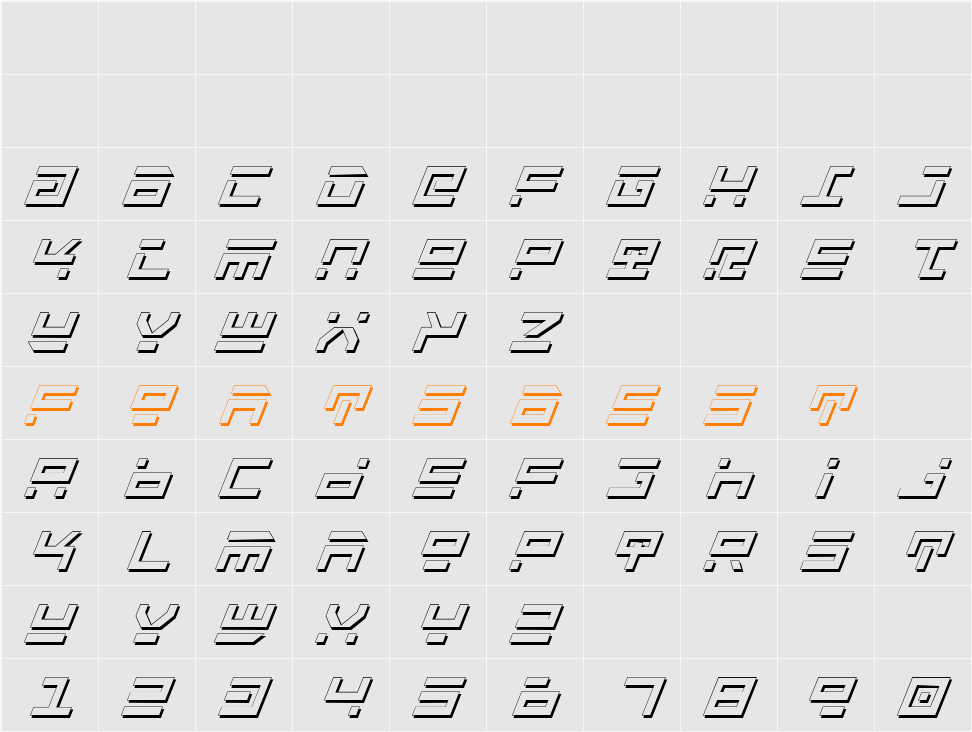 Rocket Type Shadow Italic Character Map