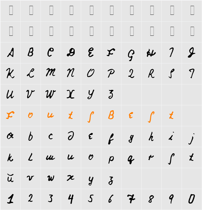 Nicks Font Character Map