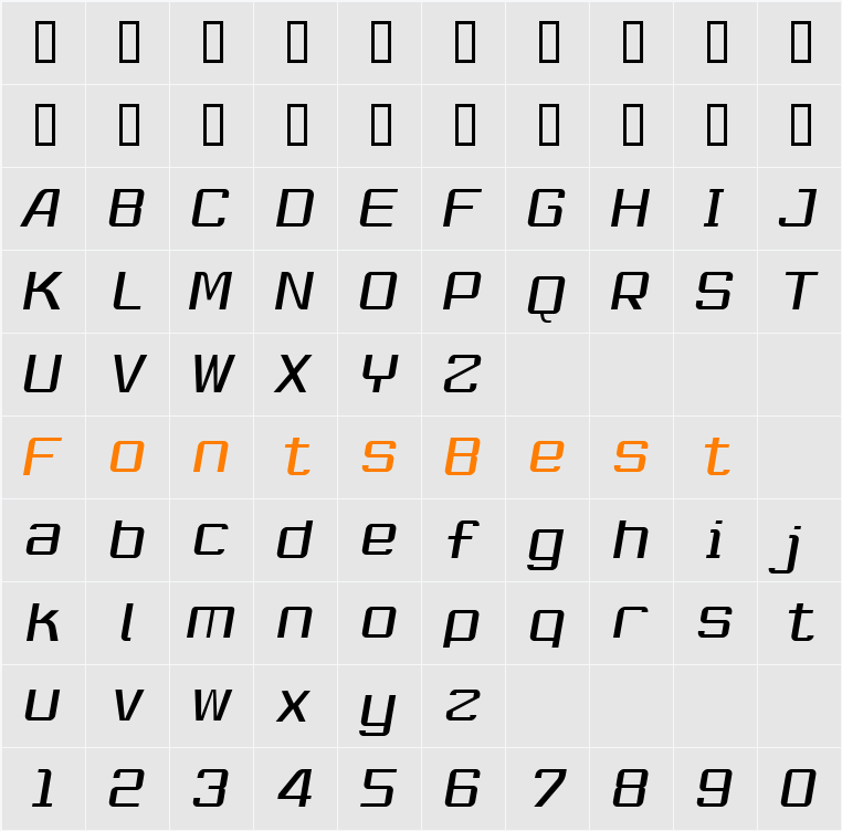 RobustikLight Oblique Character Map