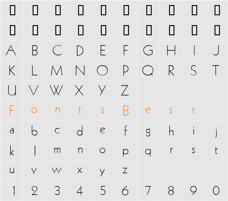 KabinLightDB Character Map