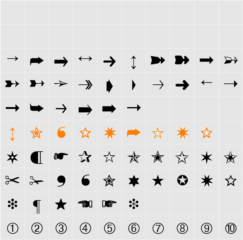 Zapf Dingbats One Hundred BQ Character Map