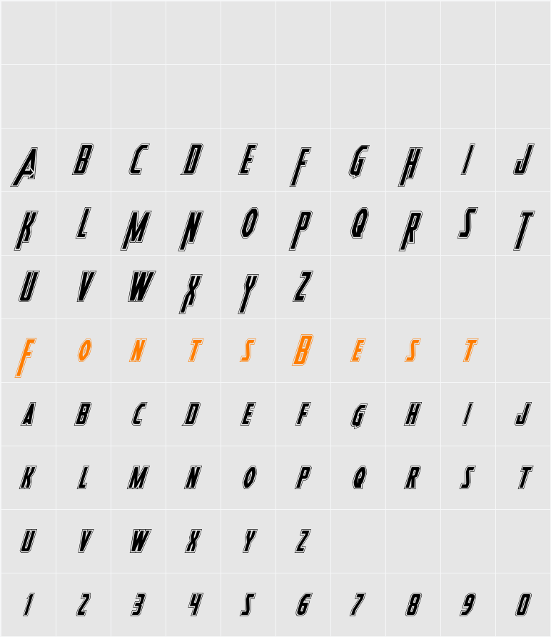 Heroes Assemble Academy Italic Character Map