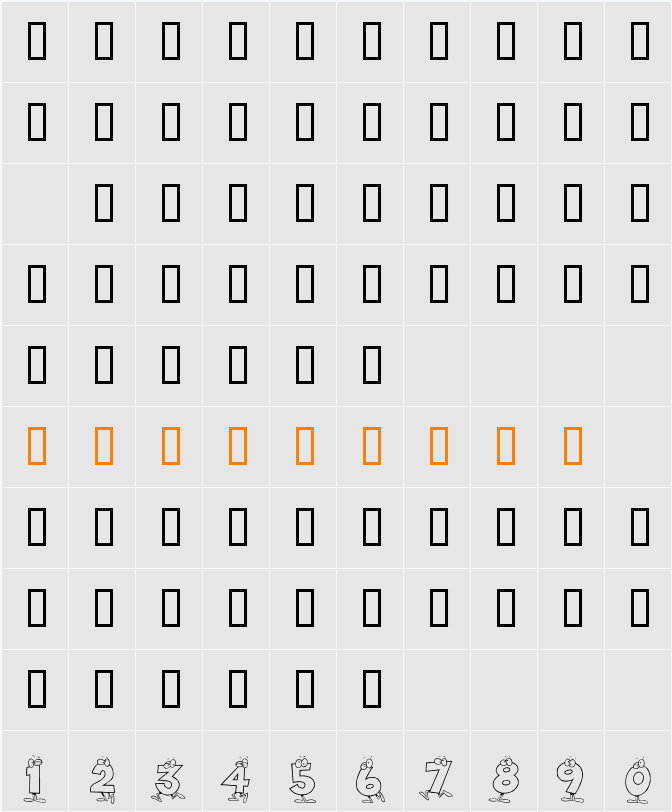 KR Toon Numbers Character Map