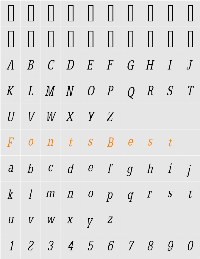Eggo Thin Character Map