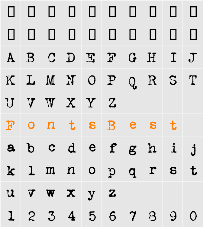 VTPortableRemington Character Map