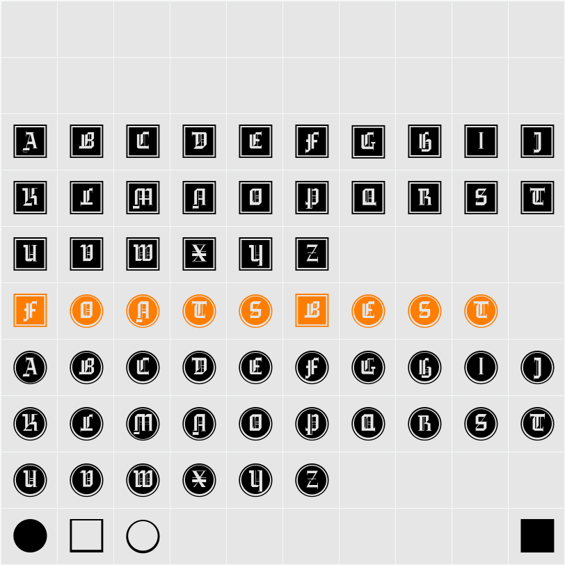 GotikaButtonsDrei Character Map