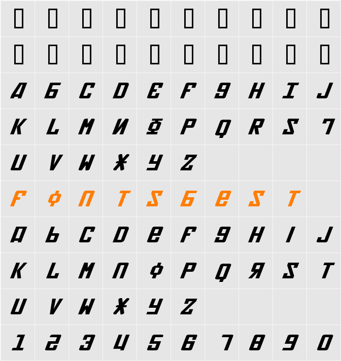 Soviet Expanded Italic Character Map