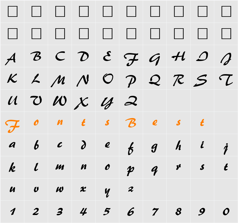 BrushFlash Character Map
