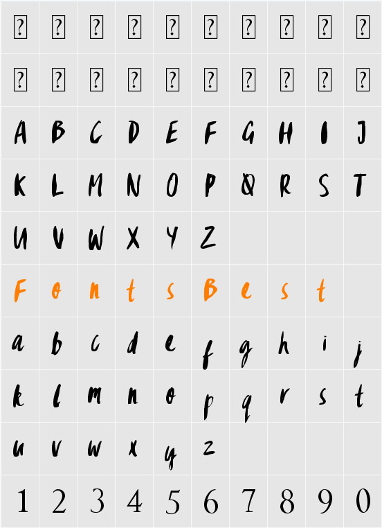 Gypsy Brush Character Map