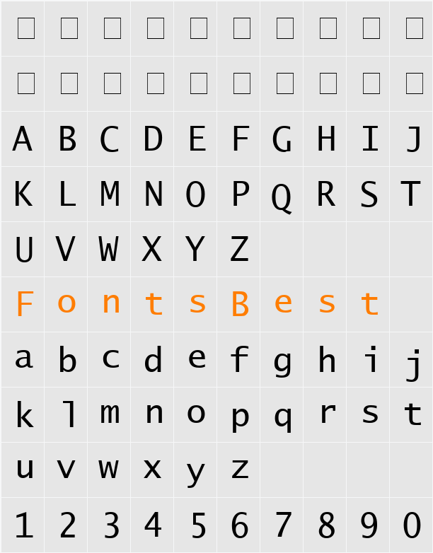 Excalibur Monospace Character Map