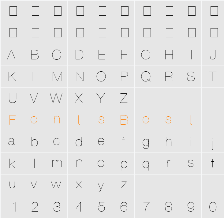 Sans Thin Character Map