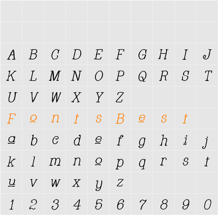 Whackadoo Upper Character Map