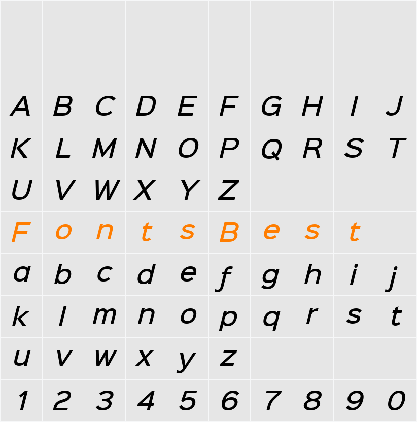 Sinkin Sans 500 Medium Italic Character Map