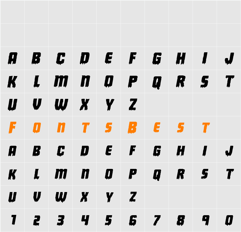 Deathblood Expanded Italic Character Map
