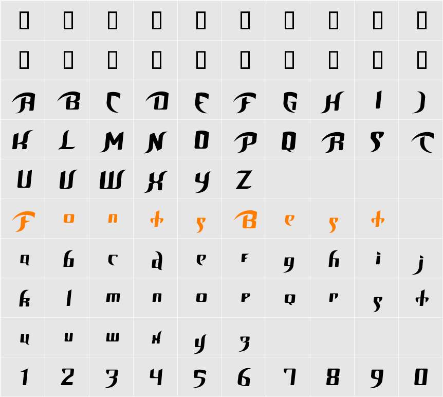 Unofficial BoP Font Character Map