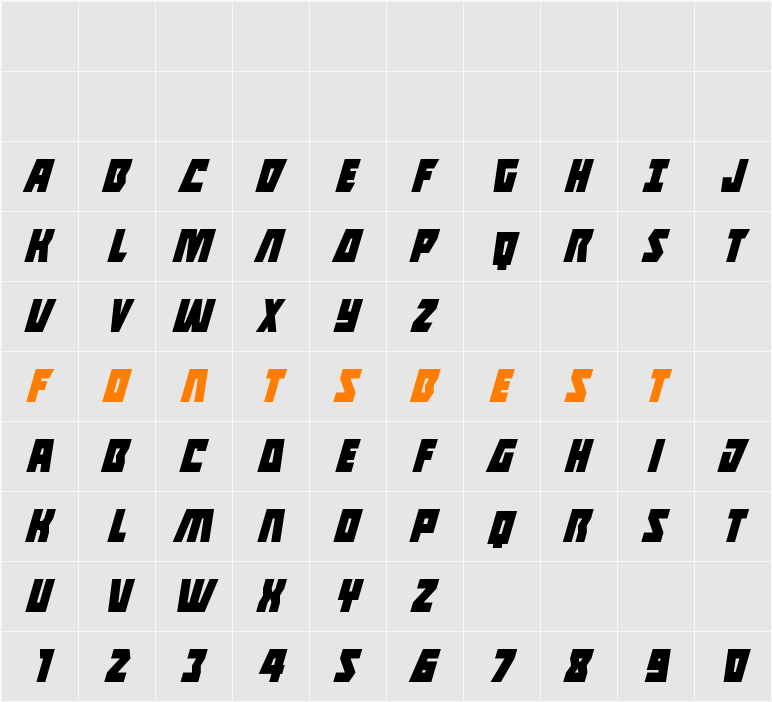 Halfshell Hero Condensed Italic Character Map