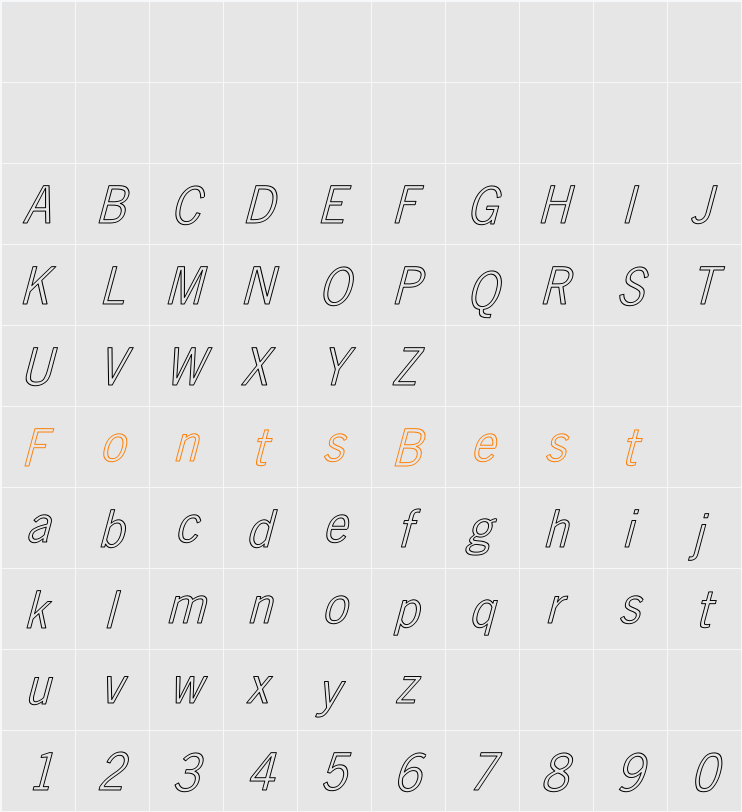 NewsGothic Hollow Italic Character Map