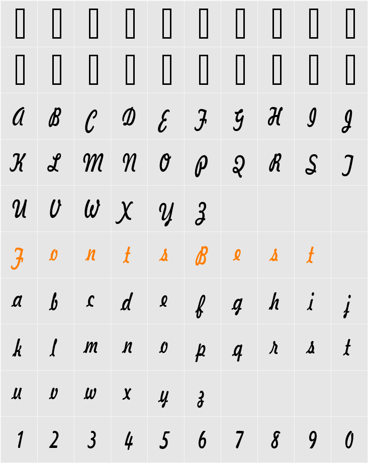 Jott 43 Thin Character Map