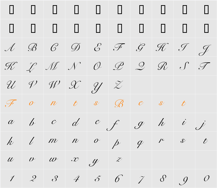 BravoScriptSSi Character Map