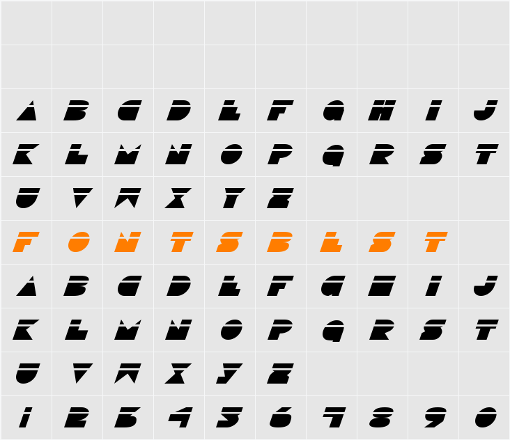 Disco Deck Laser Italic Character Map
