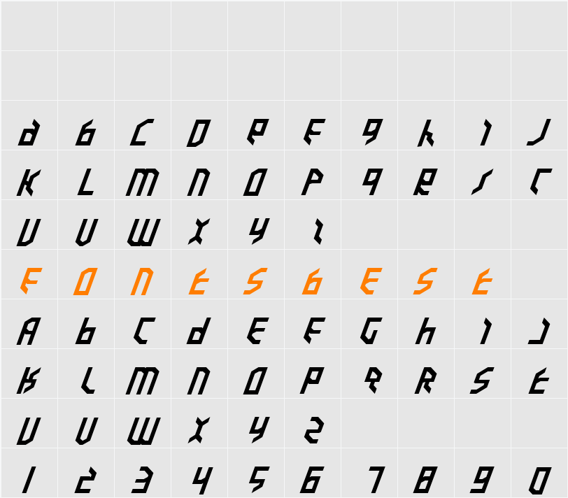 Valkyrie Expanded Italic Character Map