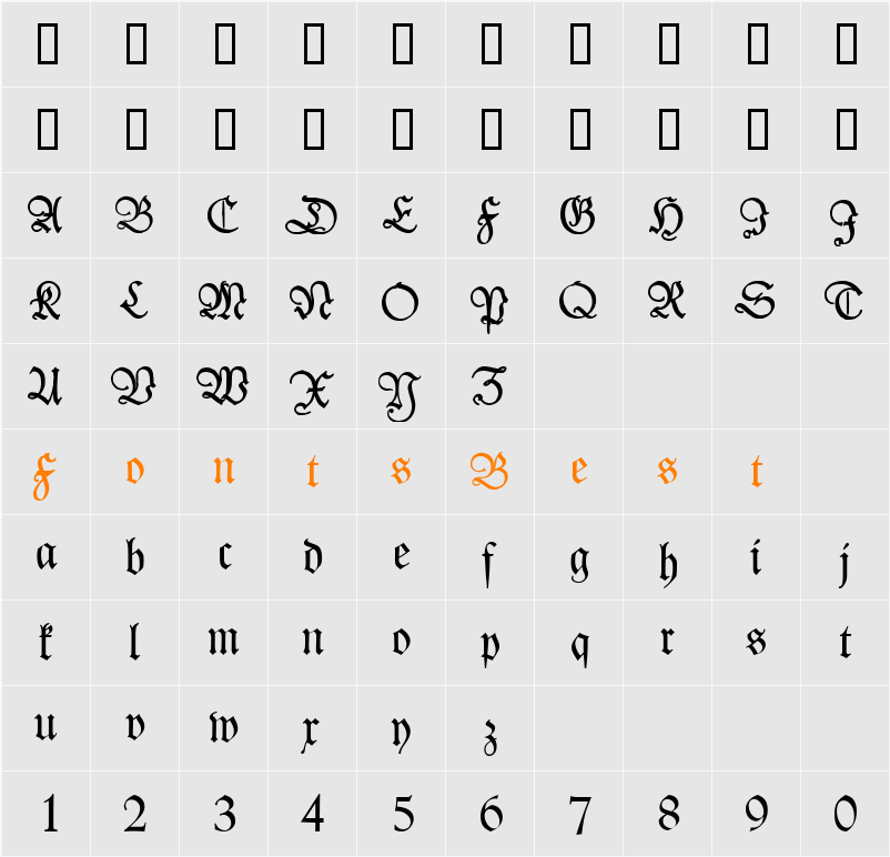 Kleist-Fraktur Zierbuchstaben Character Map